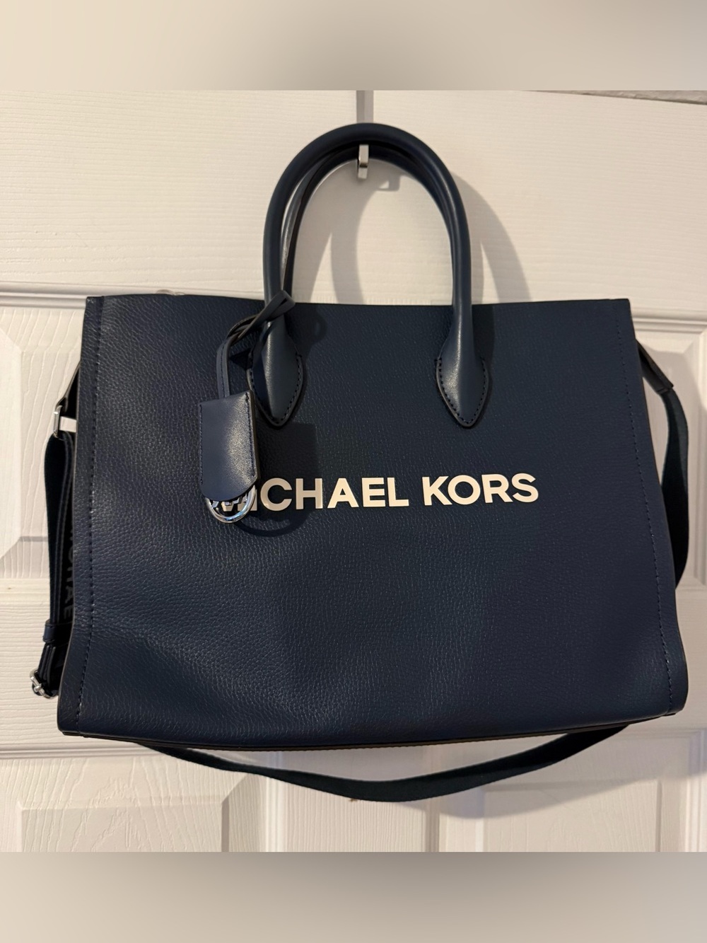 Michael Kors Large Navy Pebbled Leather Tote Satchel Crossbody Bag 💛